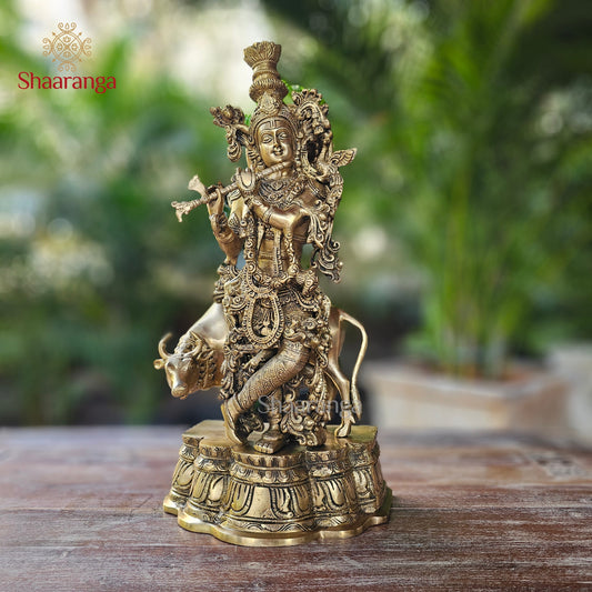 23 Inches Brass Cow Krishna
