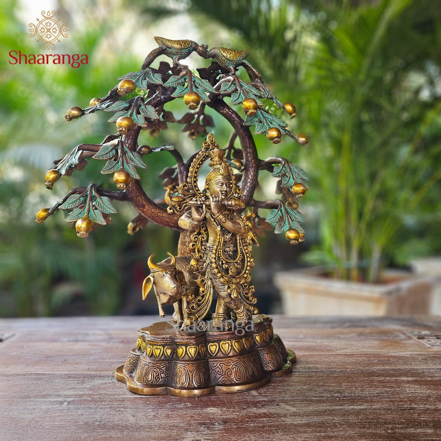 21 Inches Brass Cow Krishna with Tree