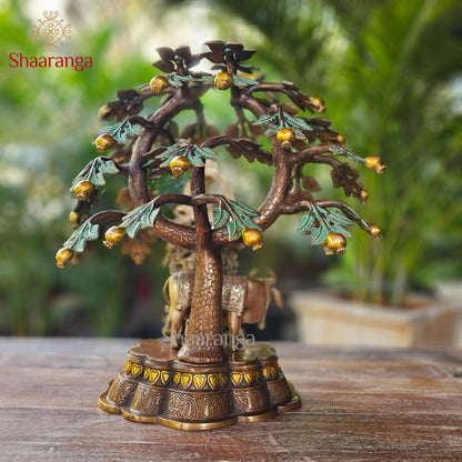 21 Inches Brass Cow Krishna with Tree