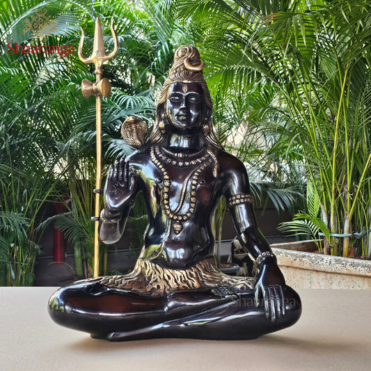 21 Inches Brass Shiva in Meditative Posture – Darker Tone Finish
