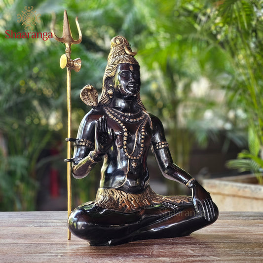 21 Inches Brass Shiva in Meditative Posture – Darker Tone Finish