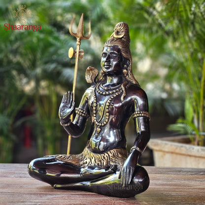 21 Inches Brass Shiva in Meditative Posture – Darker Tone Finish