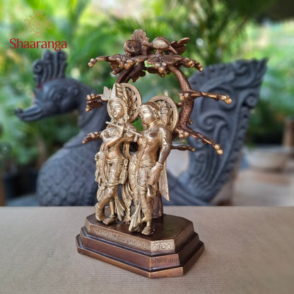 15 Inches Brass Two Tone Radha Krishna Under Tree