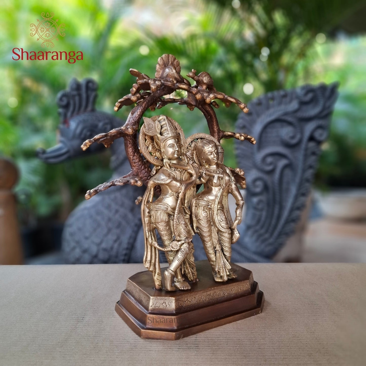 15 Inches Brass Two Tone Radha Krishna Under Tree