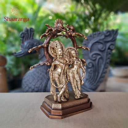 15 Inches Brass Two Tone Radha Krishna Under Tree