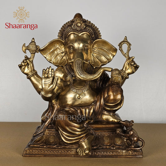 14.5 Inches Brass Two Tone Ganesha On Base