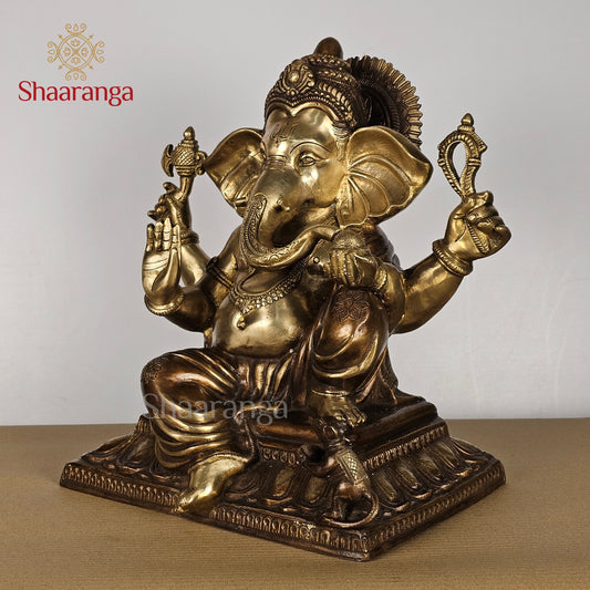 14.5 Inches Brass Two Tone Ganesha On Base