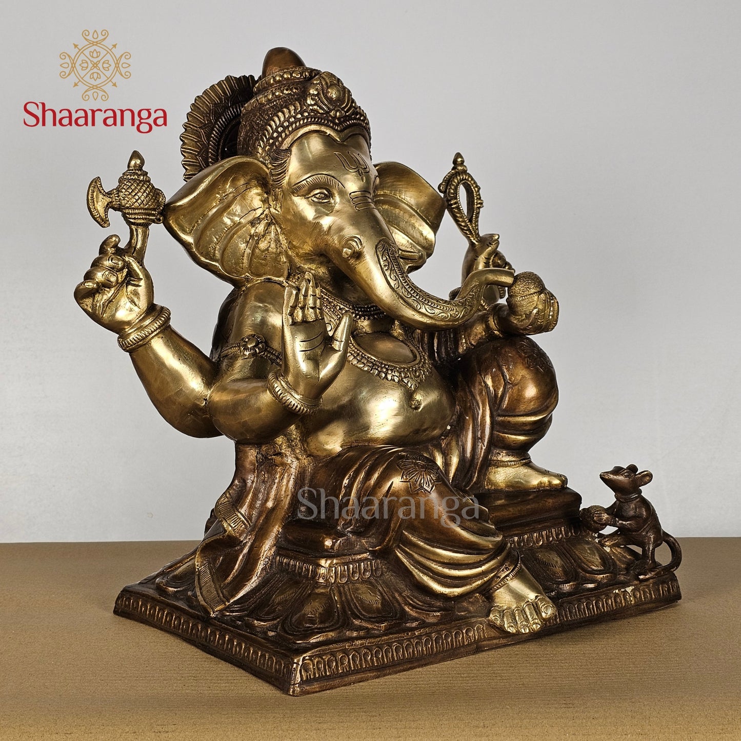 14.5 Inches Brass Two Tone Ganesha On Base