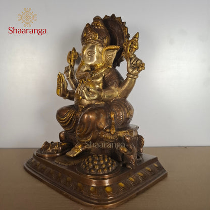 18 Inches Majestic Three-Tone Brass Ganesha with Sacred Offerings