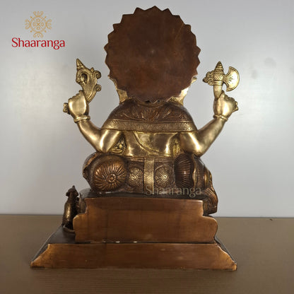18 Inches Majestic Three-Tone Brass Ganesha with Sacred Offerings
