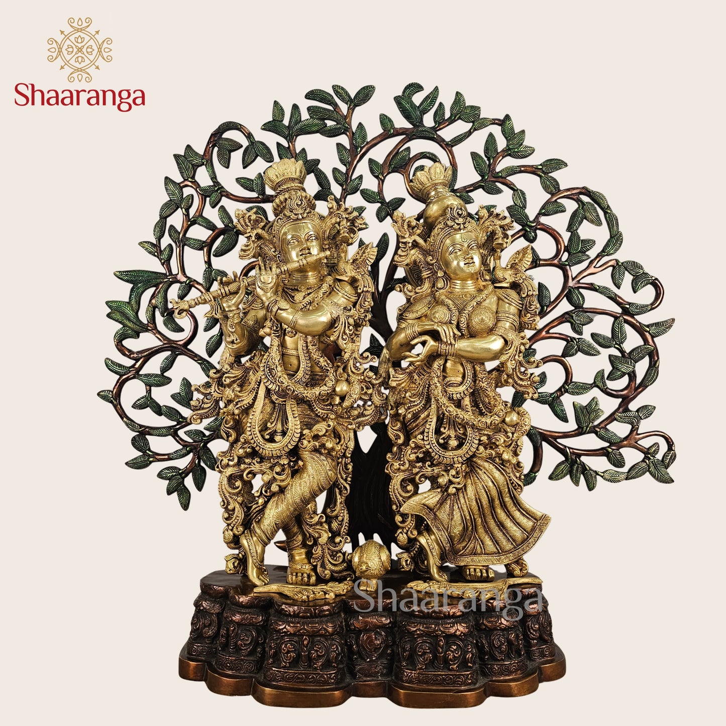 33 Inches Brass Radha Krishna Under the Divine Tree