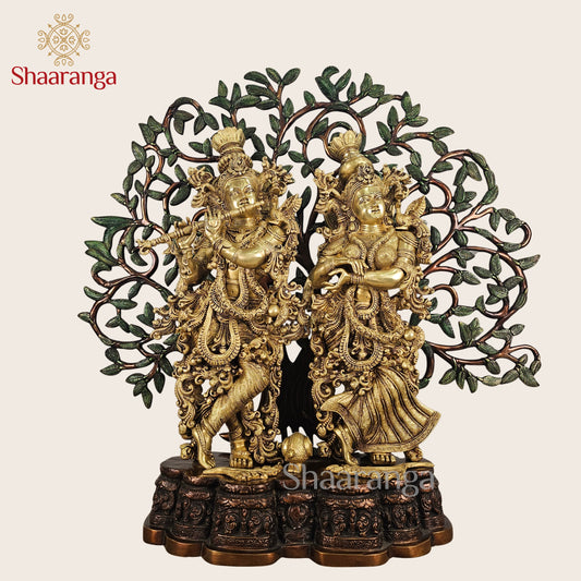 33 Inches Brass Radha Krishna Under the Divine Tree