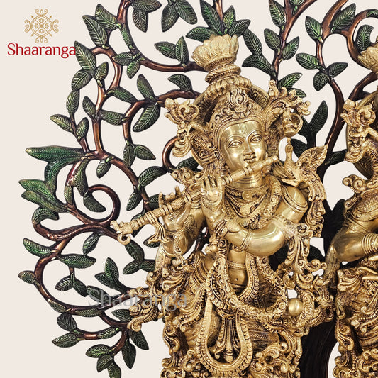 33 Inches Brass Radha Krishna Under the Divine Tree