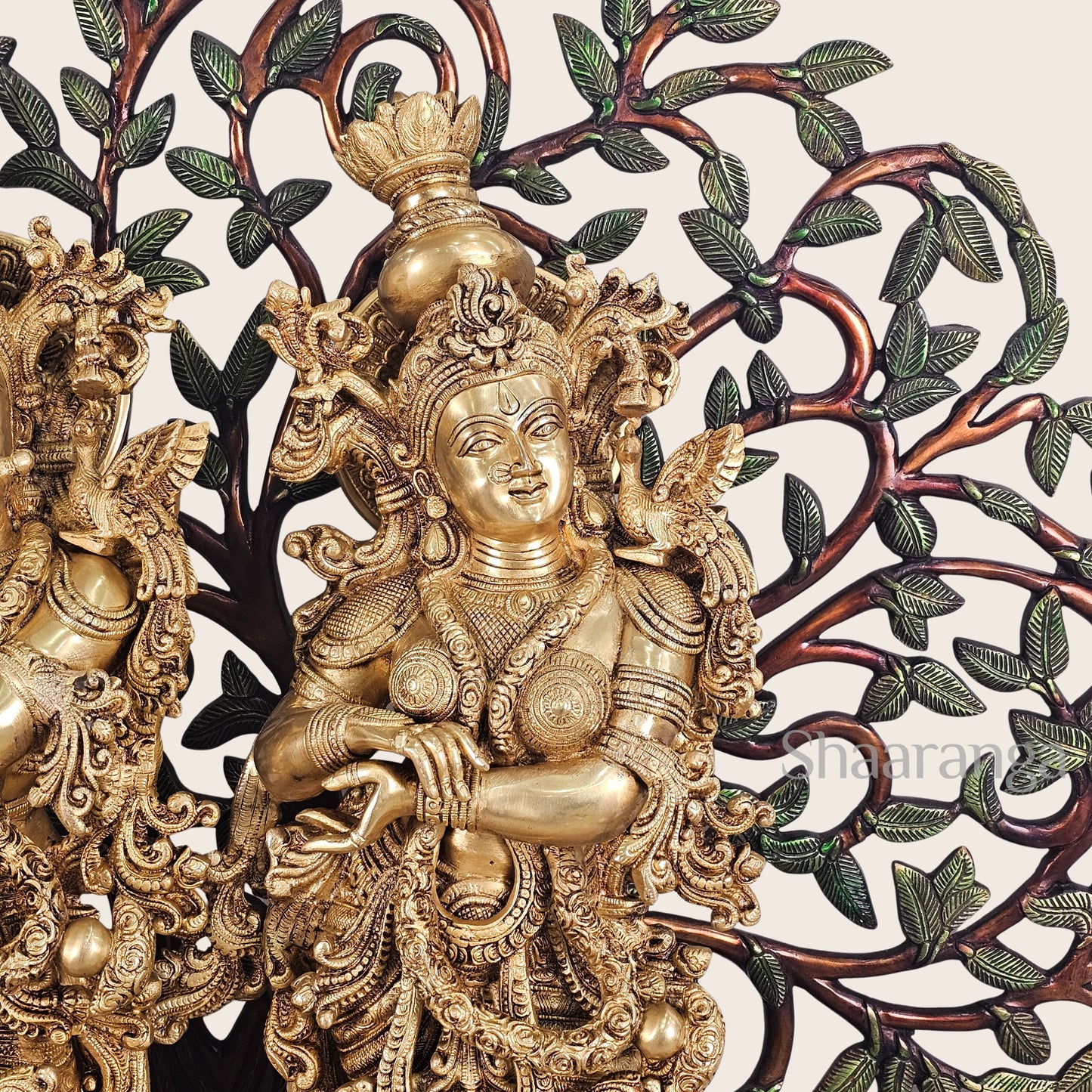 33 Inches Brass Radha Krishna Under the Divine Tree