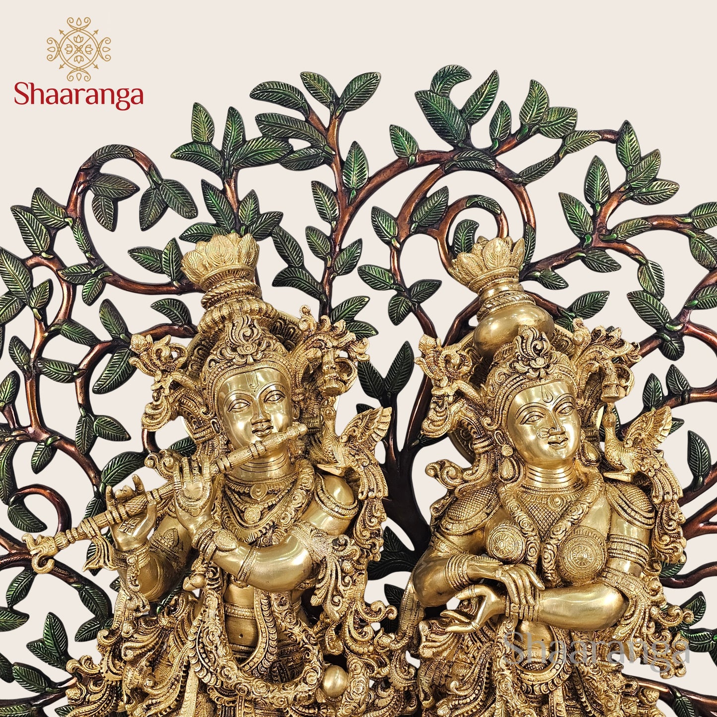 33 Inches Brass Radha Krishna Under the Divine Tree