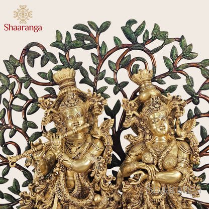 33 Inches Brass Radha Krishna Under the Divine Tree