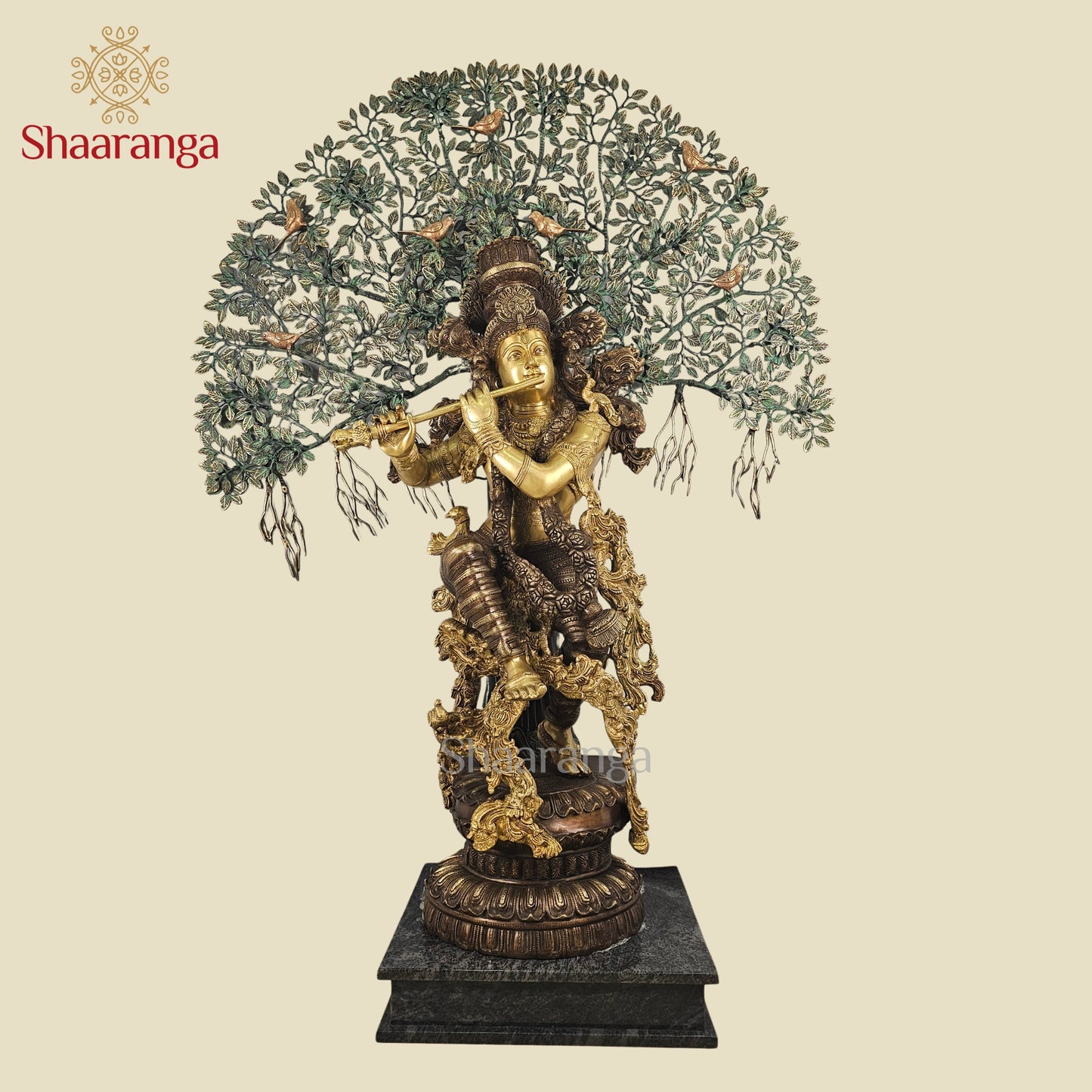 57 Inches - Shaaranga Signature Krishna Under the Divine Tree – Super Fine Brass Artifact