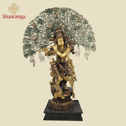 57 Inches - Shaaranga Signature Krishna Under the Divine Tree – Super Fine Brass Artifact