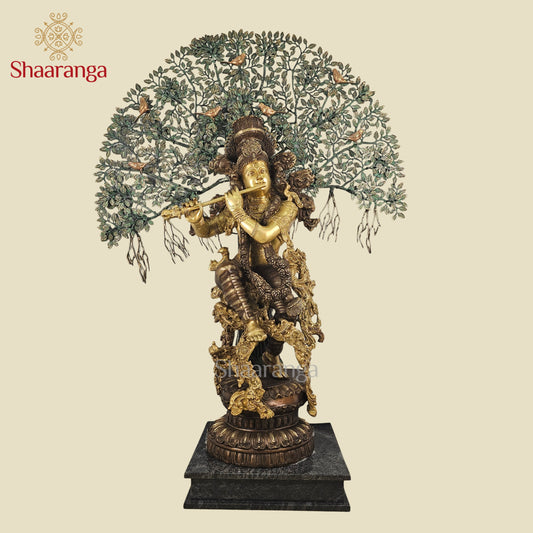 57 Inches - Shaaranga Signature Krishna Under the Divine Tree – Super Fine Brass Artifact