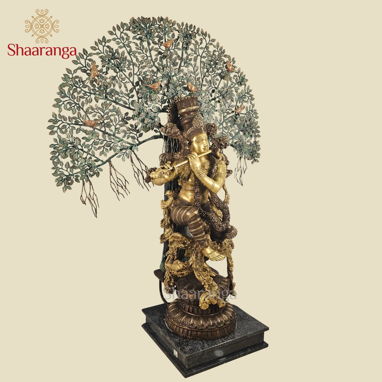 57 Inches - Shaaranga Signature Krishna Under the Divine Tree – Super Fine Brass Artifact