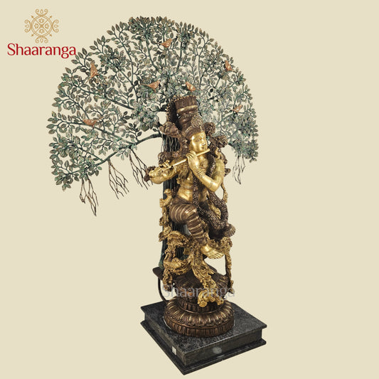 57 Inches - Shaaranga Signature Krishna Under the Divine Tree – Super Fine Brass Artifact