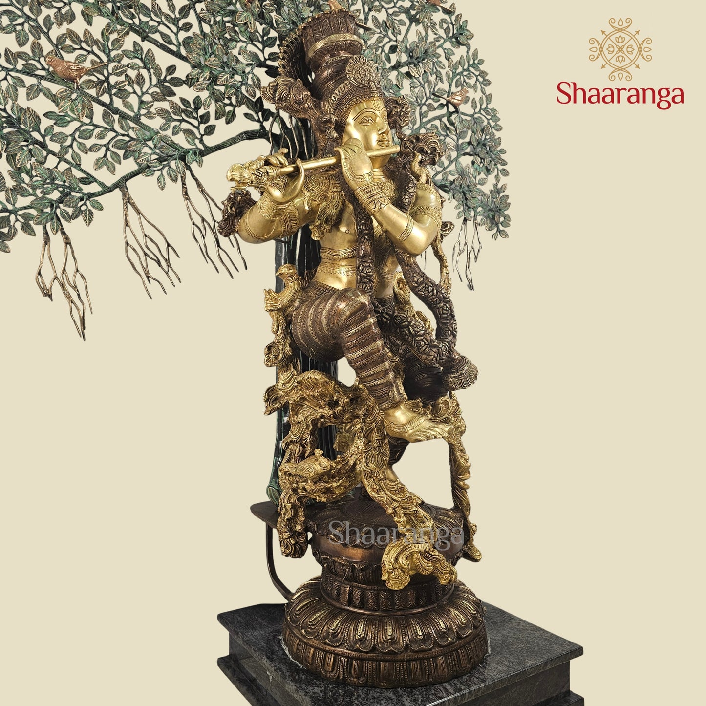57 Inches - Shaaranga Signature Krishna Under the Divine Tree – Super Fine Brass Artifact