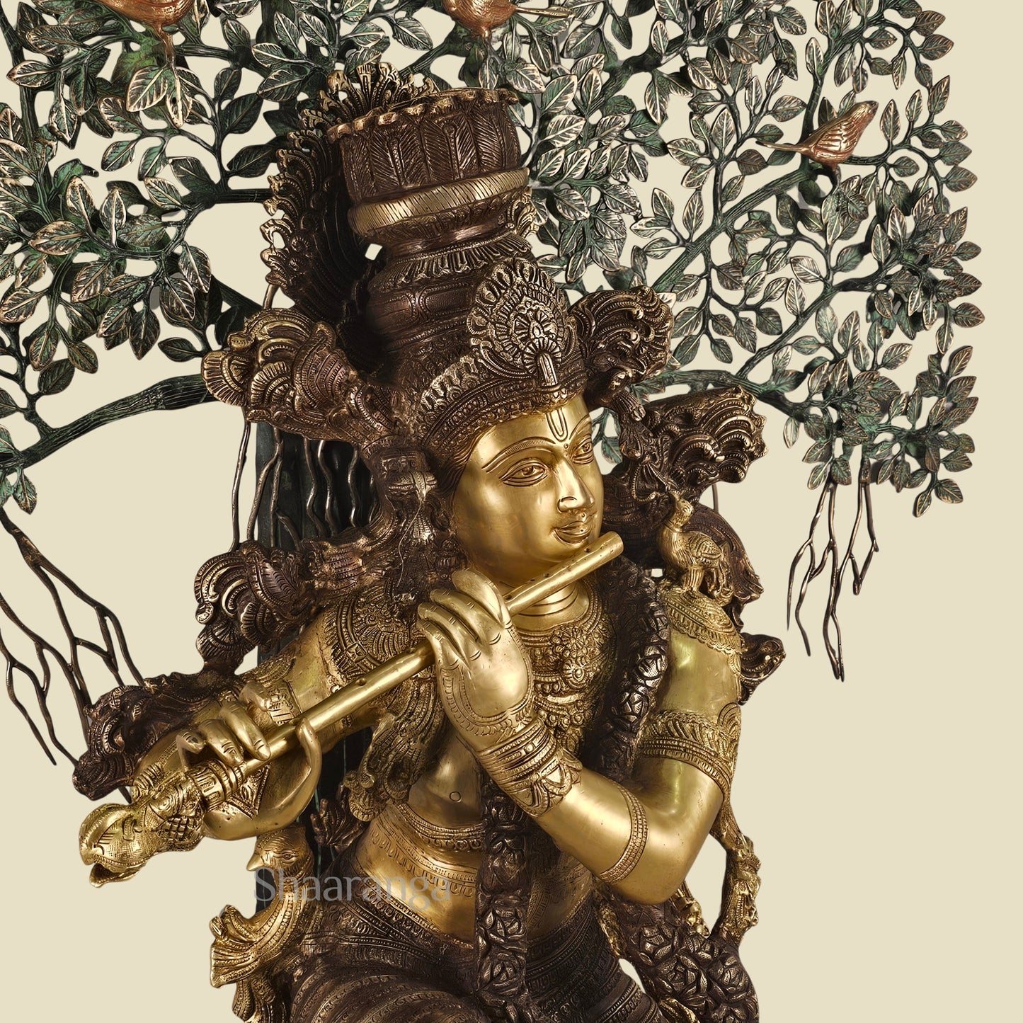 57 Inches - Shaaranga Signature Krishna Under the Divine Tree – Super Fine Brass Artifact