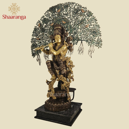 57 Inches - Shaaranga Signature Krishna Under the Divine Tree – Super Fine Brass Artifact