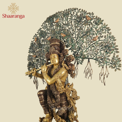 57 Inches - Shaaranga Signature Krishna Under the Divine Tree – Super Fine Brass Artifact