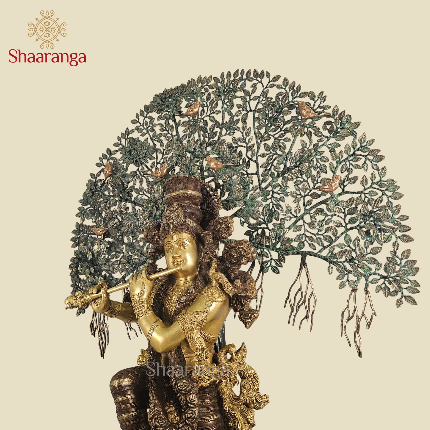 57 Inches - Shaaranga Signature Krishna Under the Divine Tree – Super Fine Brass Artifact