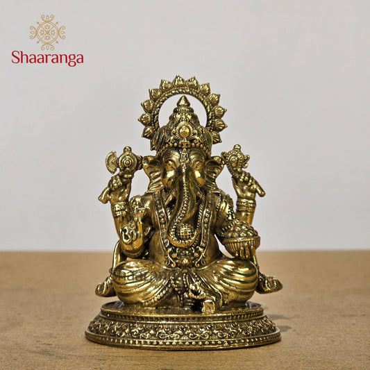 3.5 Inches Fine Brass Ganesh Sitting Idol | Handcrafted Ganesha Statue
