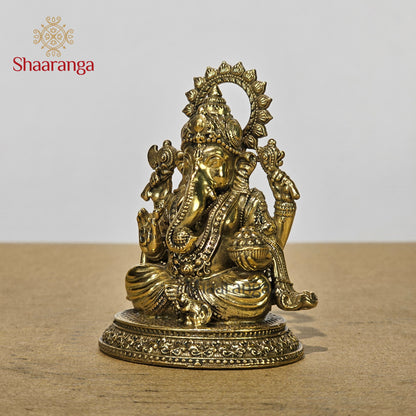 3.5 Inches Fine Brass Ganesh Sitting Idol | Handcrafted Ganesha Statue