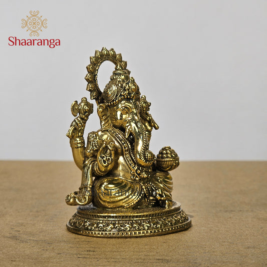 3.5 Inches Fine Brass Ganesh Sitting Idol | Handcrafted Ganesha Statue