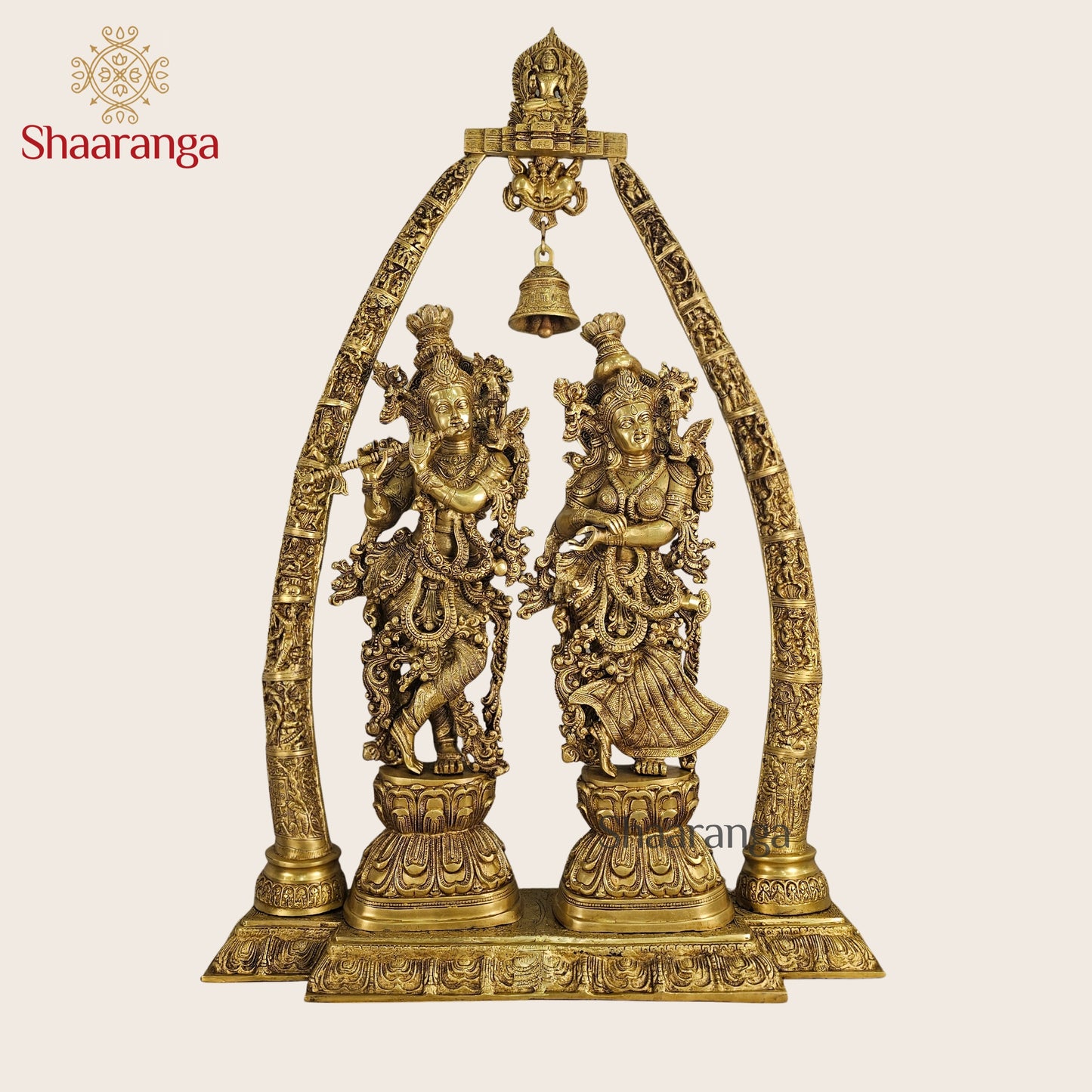 46 Inches Shaaranga Radha Krishna Under Sacred Arch – Masterpiece in High Grade Brass