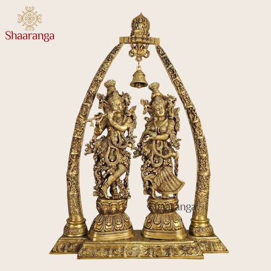 46 Inches Shaaranga Radha Krishna Under Sacred Arch – Masterpiece in High Grade Brass