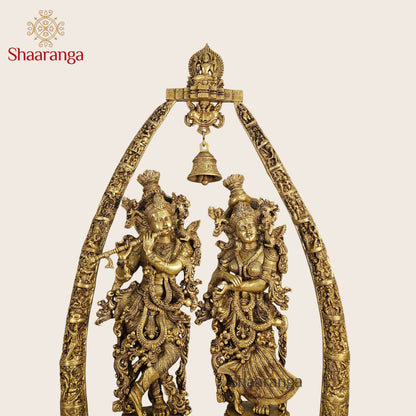 46 Inches Shaaranga Radha Krishna Under Sacred Arch – Masterpiece in High Grade Brass
