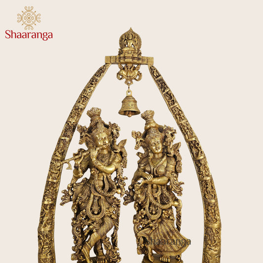 46 Inches Shaaranga Radha Krishna Under Sacred Arch – Masterpiece in High Grade Brass