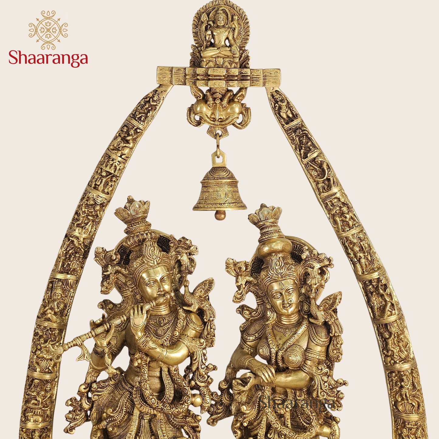 46 Inches Shaaranga Radha Krishna Under Sacred Arch – Masterpiece in High Grade Brass