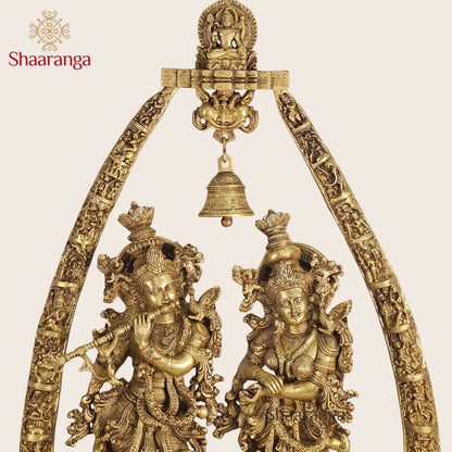 46 Inches Shaaranga Radha Krishna Under Sacred Arch – Masterpiece in High Grade Brass