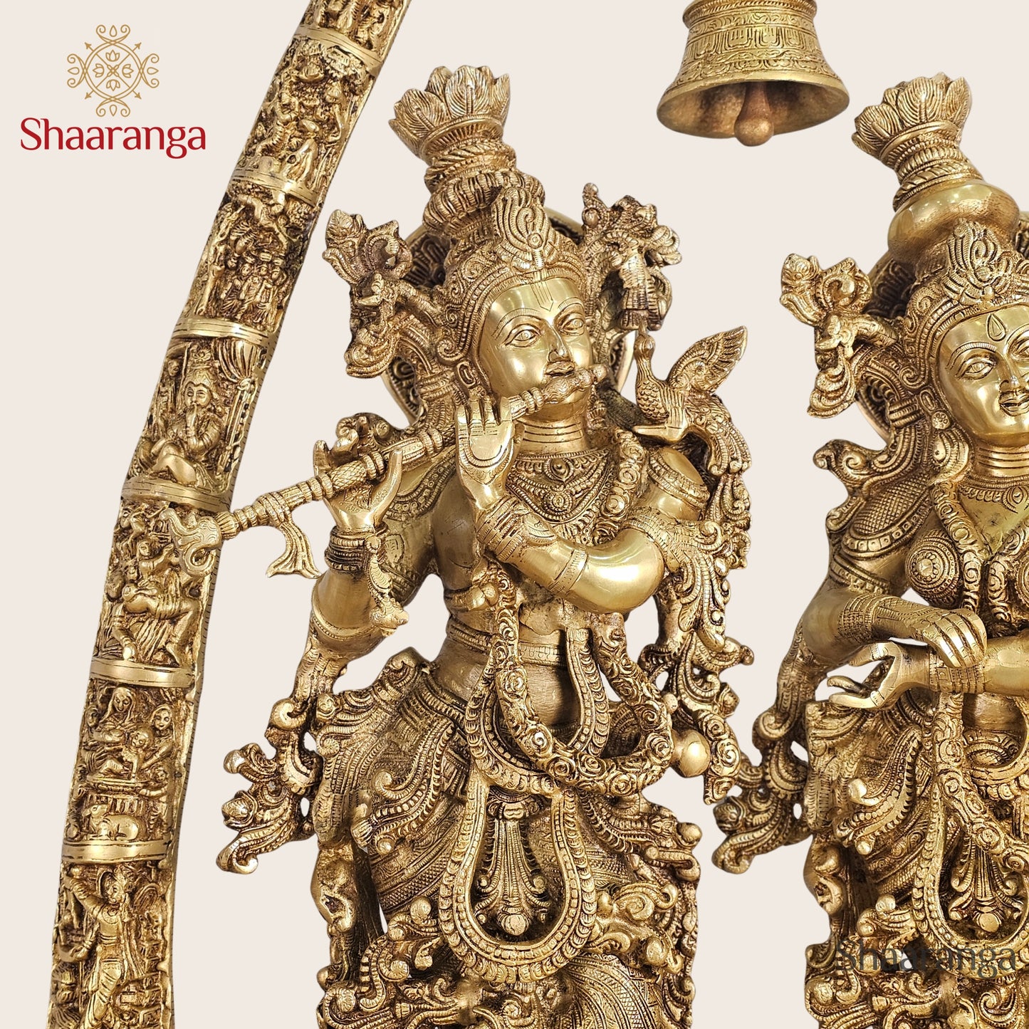 46 Inches Shaaranga Radha Krishna Under Sacred Arch – Masterpiece in High Grade Brass