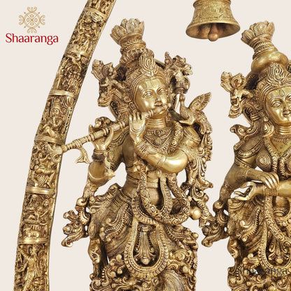 46 Inches Shaaranga Radha Krishna Under Sacred Arch – Masterpiece in High Grade Brass