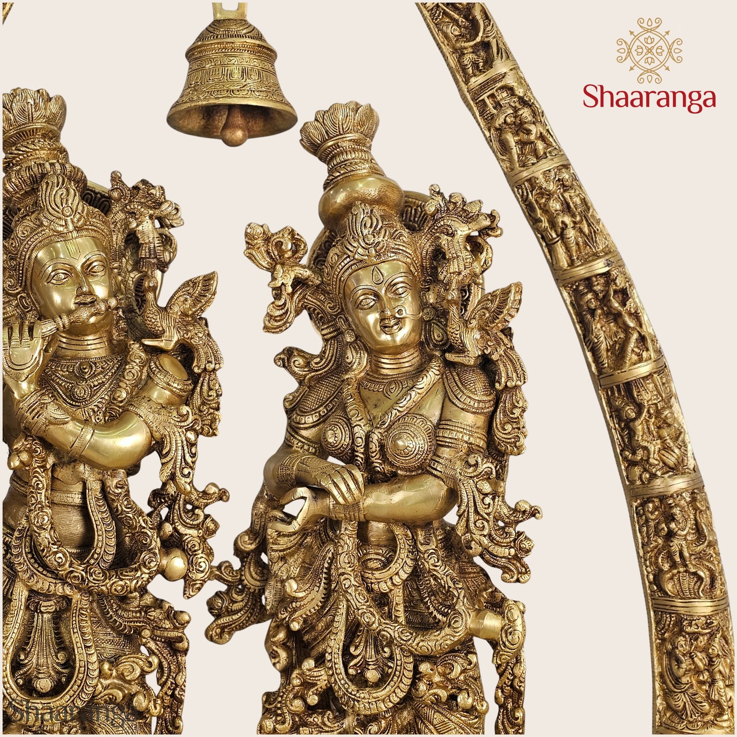 46 Inches Shaaranga Radha Krishna Under Sacred Arch – Masterpiece in High Grade Brass