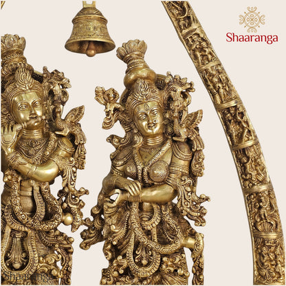 46 Inches Shaaranga Radha Krishna Under Sacred Arch – Masterpiece in High Grade Brass