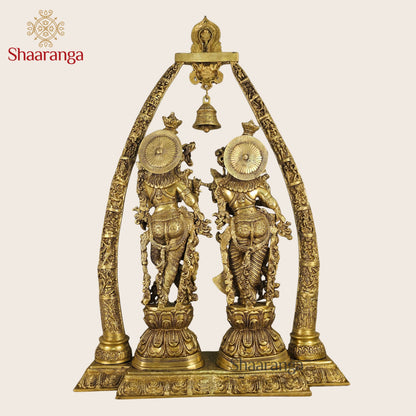 46 Inches Shaaranga Radha Krishna Under Sacred Arch – Masterpiece in High Grade Brass
