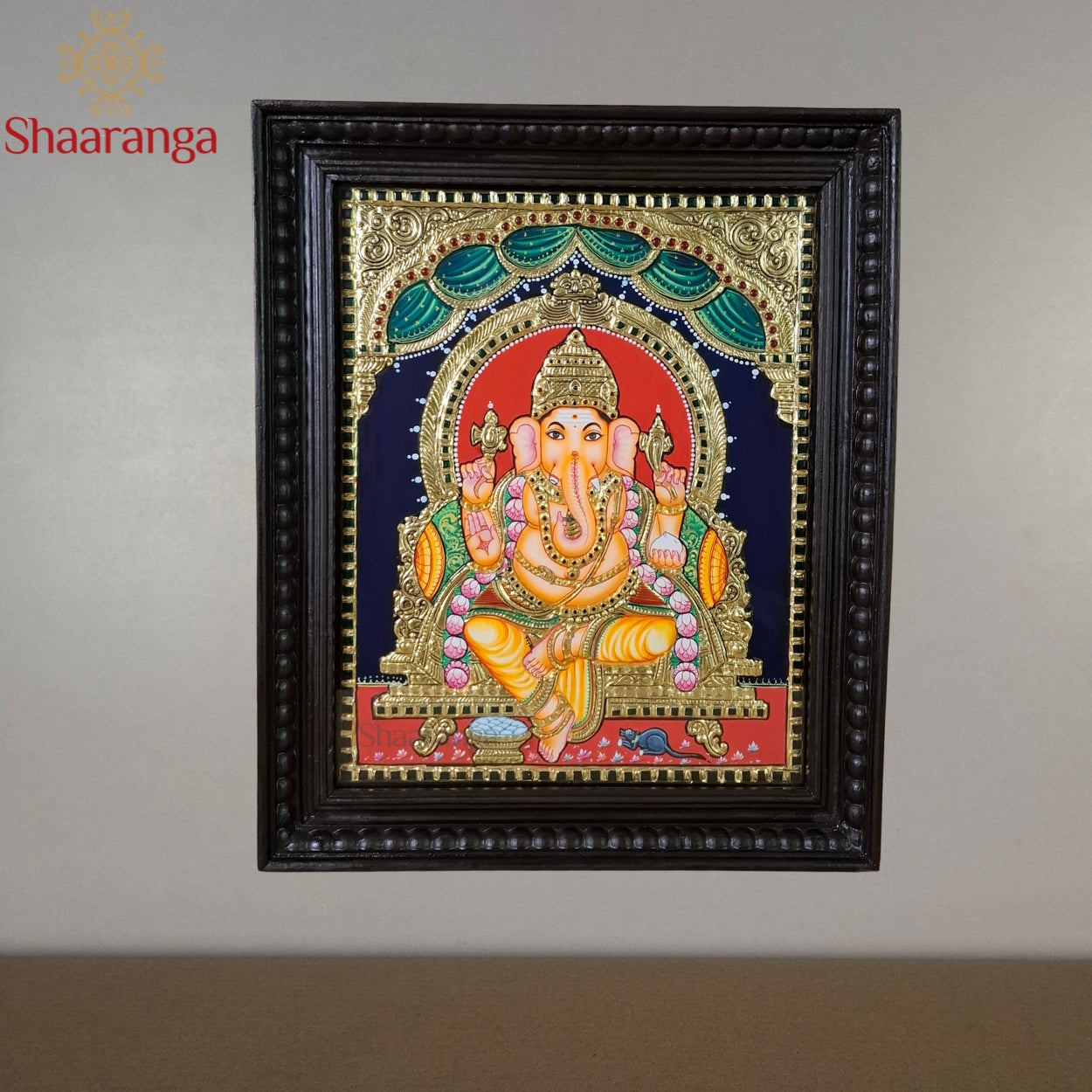 Ganesha Tanjore Painting | 18x15 Inches | 22K Gold Embossed | Shaaranga