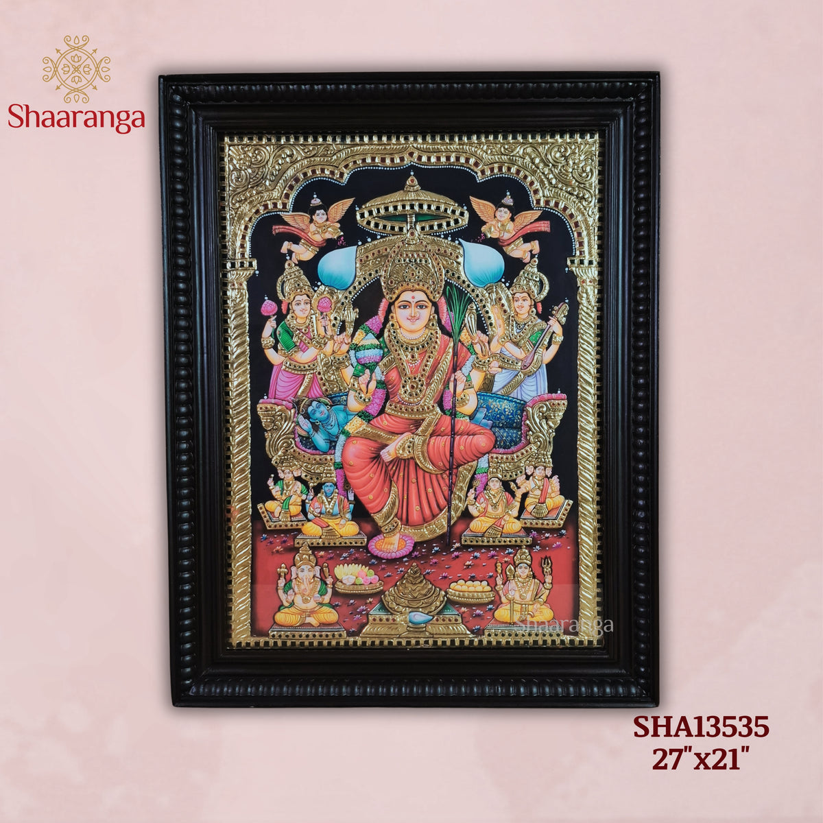 27x21 Inches Lalitha Devi Tanjore Painting  with 22k Gold Work