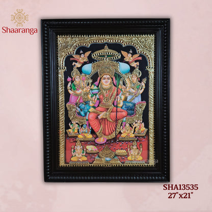 27x21 Inches Lalitha Devi Tanjore Painting  with 22k Gold Work