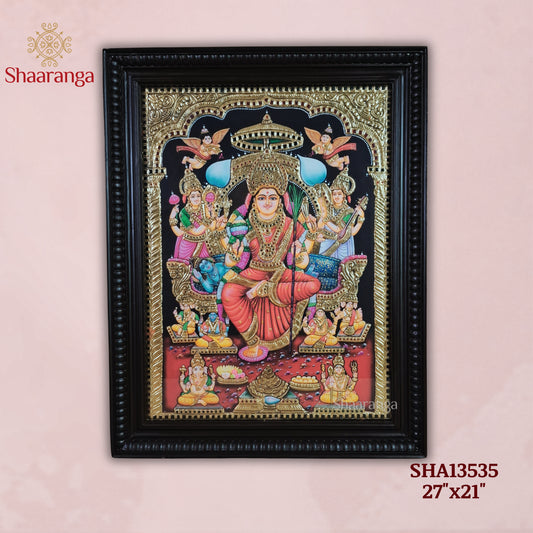 27x21 Inches Lalitha Devi Tanjore Painting  with 22k Gold Work