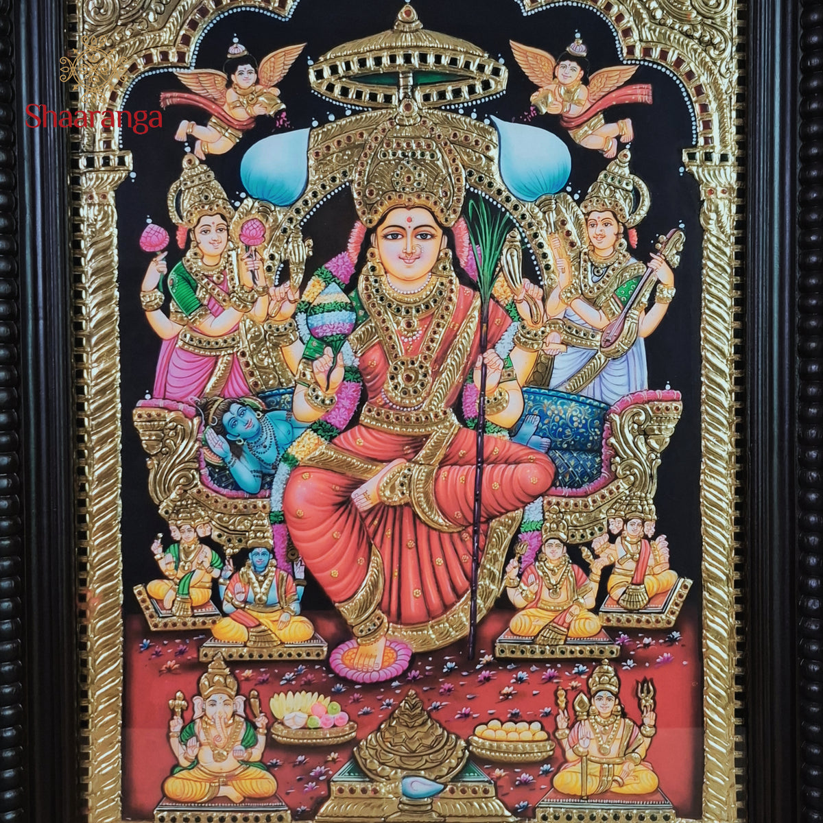 27x21 Inches Lalitha Devi Tanjore Painting  with 22k Gold Work