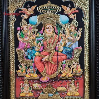 27x21 Inches Lalitha Devi Tanjore Painting  with 22k Gold Work